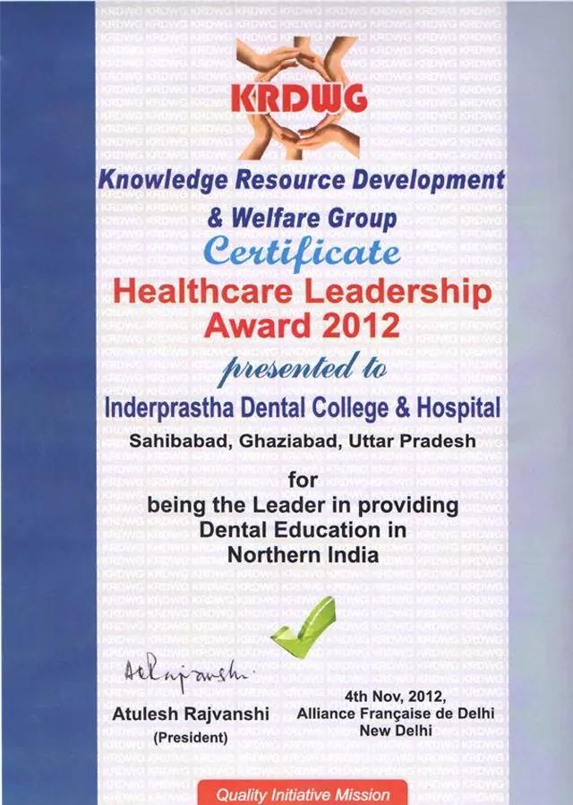 Healthcare Leadership Award — leader in dental education in Northern India — Knowledge Resource Development & Welfare Group