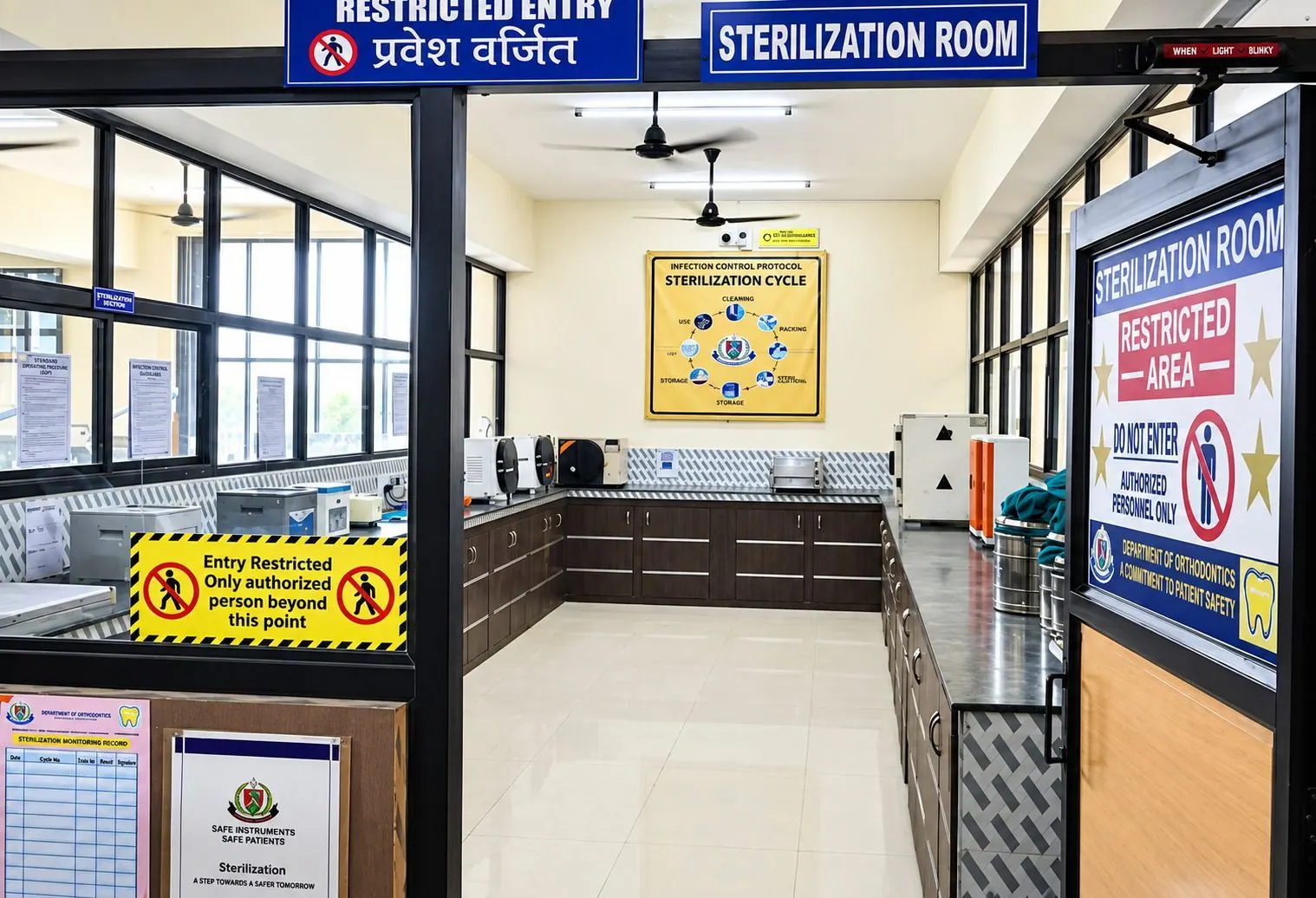 Sterilisation room, Department of Orthodontics & Dentofacial Orthopaedics, Inderprastha Dental College