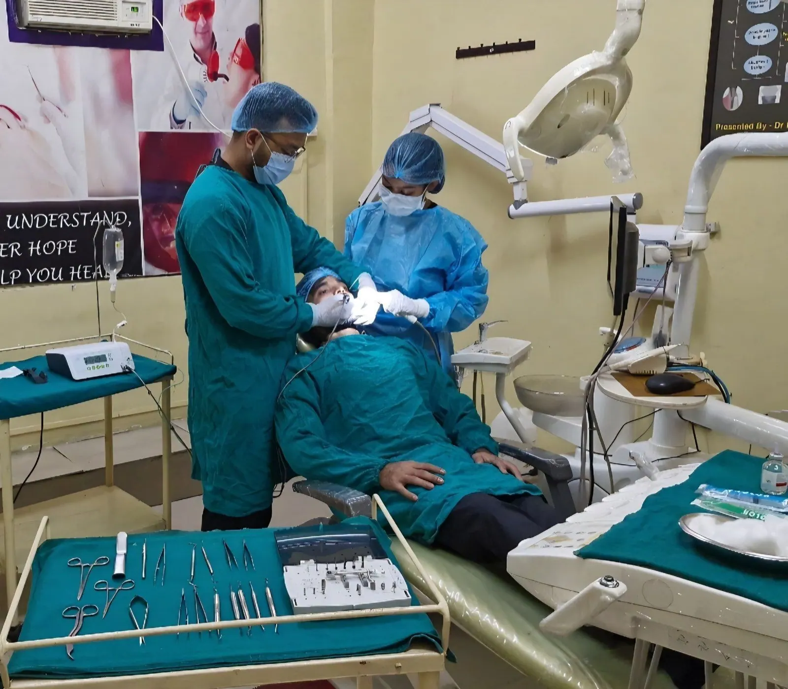 Implant clinic: a procedure in progress, Department of Periodontology, Inderprastha Dental College