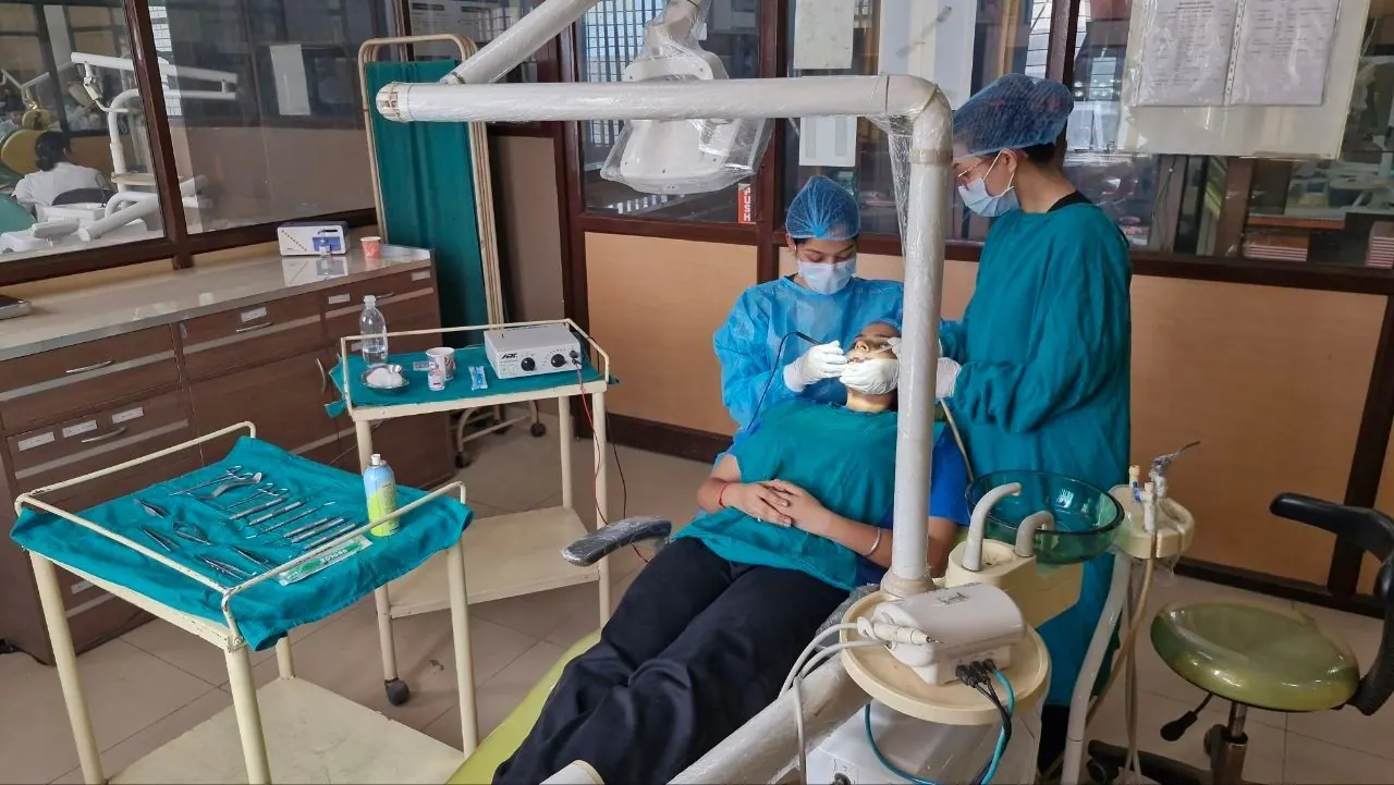 Electrocautery during a gum procedure, Department of Periodontology, Inderprastha Dental College
